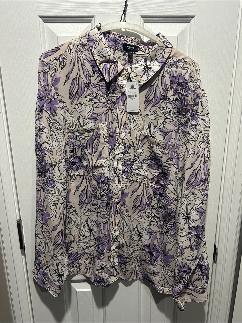 Express Purple Floral Button-Down Shirt on Beige
